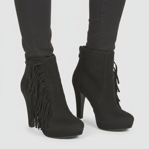 Bucco Capensis Gelsey Black Fringe High Heel Booties Sz 7.5